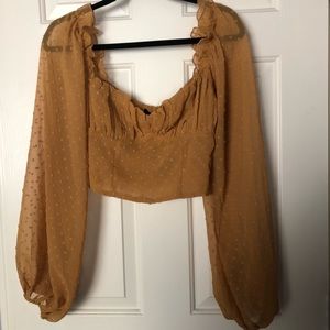 Mustard yellow dot chiffon blouse